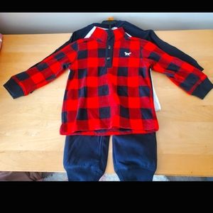 NWT Size 2T fleece buffalo-checkered pullover, shirt, & pant set.  $17